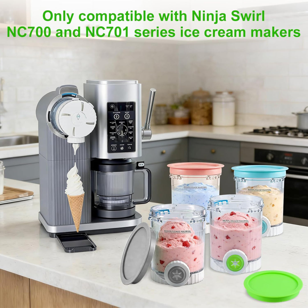 Qingning 4 Stück Behälter für Ninja Swirl by CREAMi, 480 ml Eisbehälter Set für Ninja Creami NC701 &