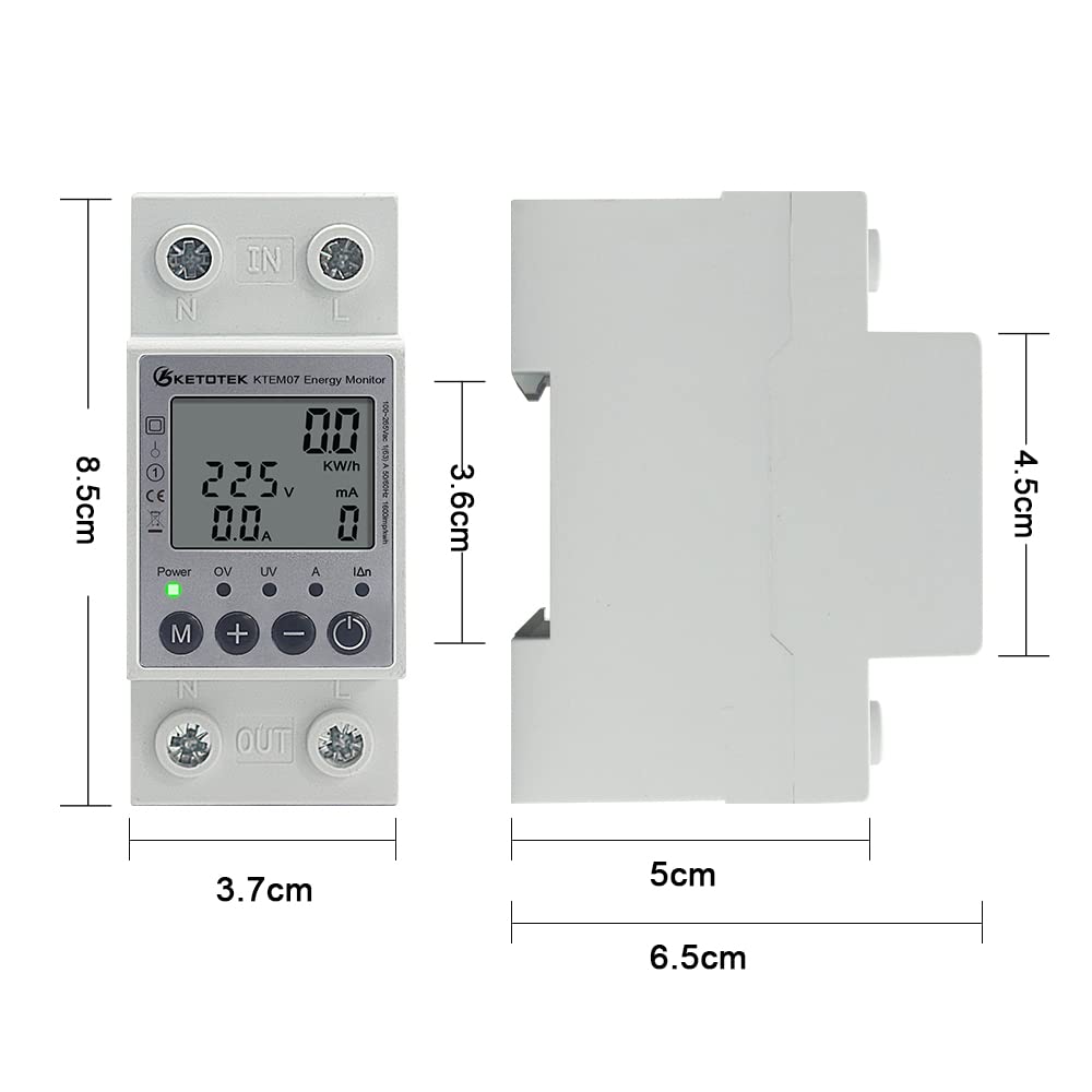 KETOTEK LCD Digitaler Wechselstromzähler Stromzähler Hutschiene 1 Phasig Energiezähler KWh Zähler Le