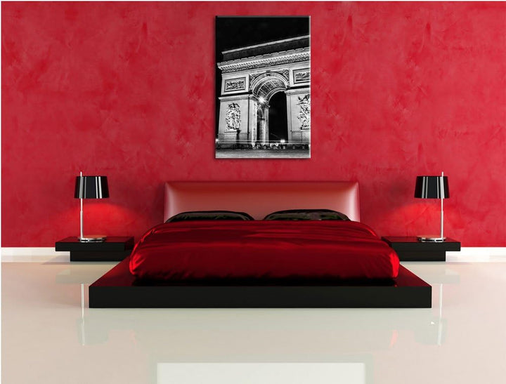 Pixxprint Dark Triumphbogen bei Nacht / 100x70cm Leinwandbild bespannt auf Holzrahmen/Wandbild Kunst