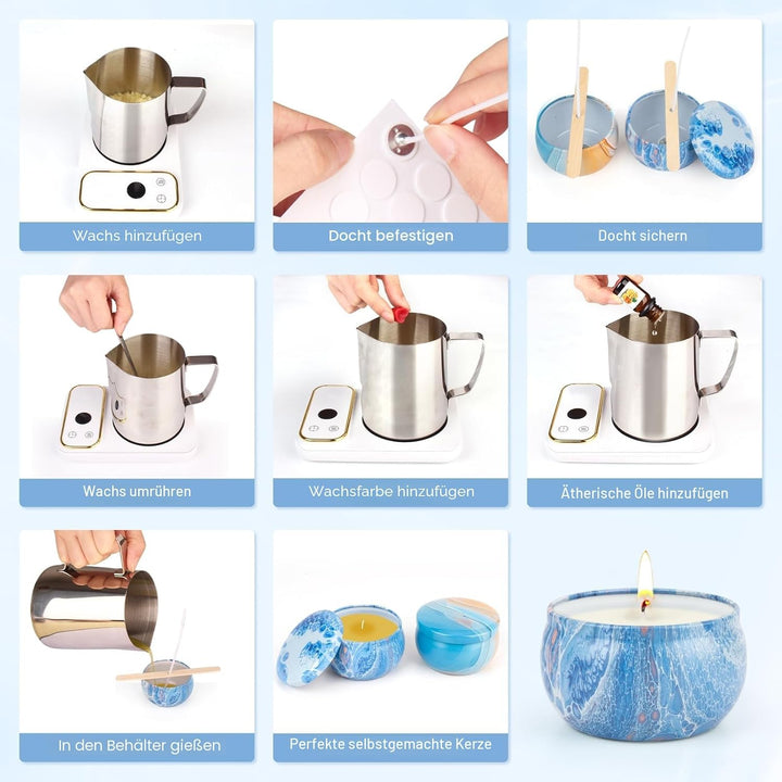Kerzen Selber Machen Set, Kerzenherstellung Kit, Duftkerze Geschenke Set mit 480g Bienenwachs,9 Kerz