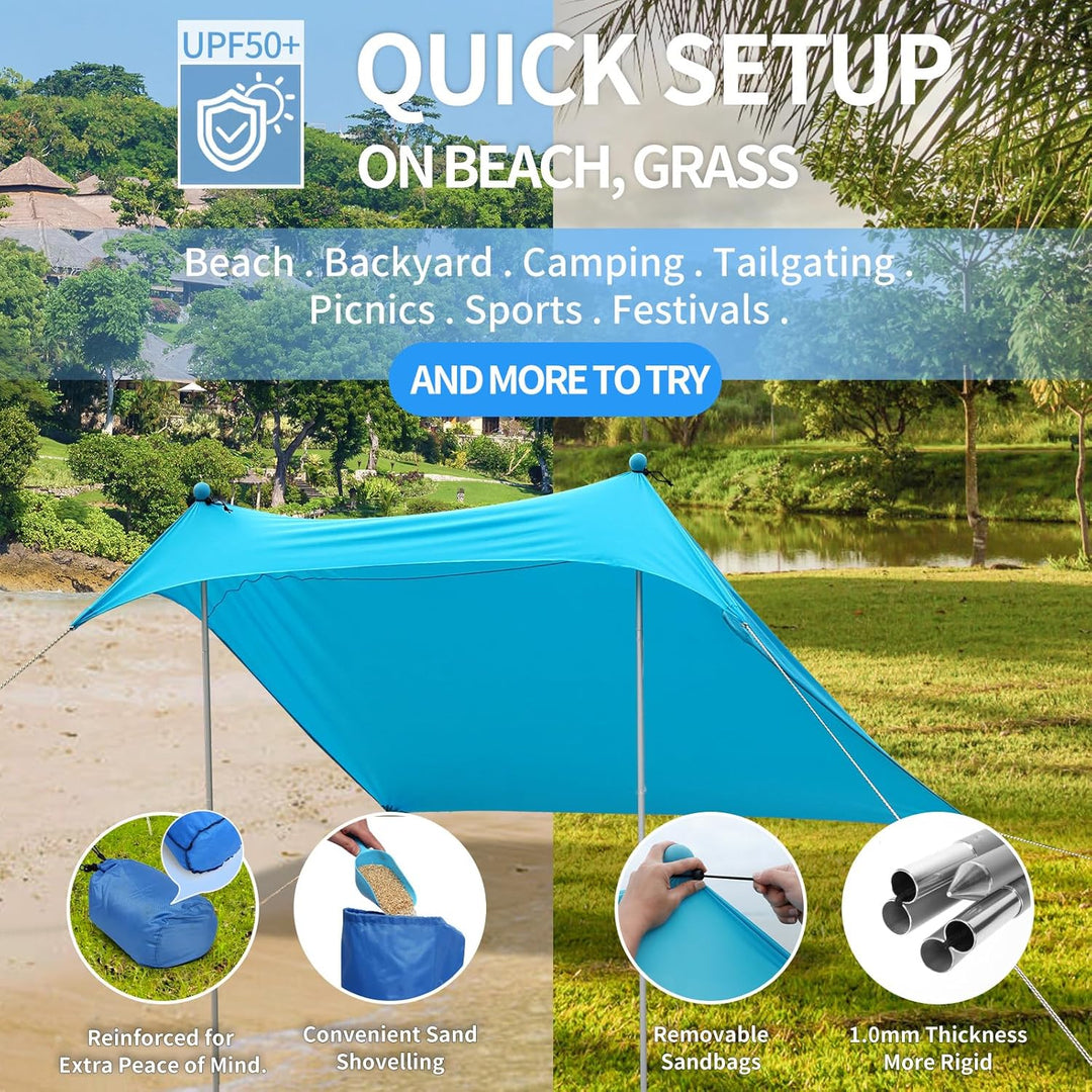 JAICOM Strandzelt, 2.1x2.1m Strandmuschel, UPF50+ UV-Schutz und Wasserdicht Sonnensegel, Mit Sandsch