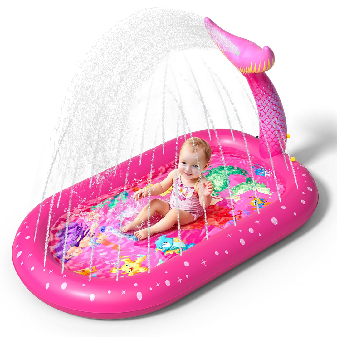 Planschbecken für Kinder, Aufblasbare Wassermatte für Kinder, Aufblasbares 3 in 1 Pool mit Meerjungf