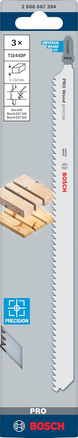 Bosch 3x PRO Wood precise T1044DP Stichsägeblatt (für Bauholz, Weichholz, Länge 250 mm, Professional