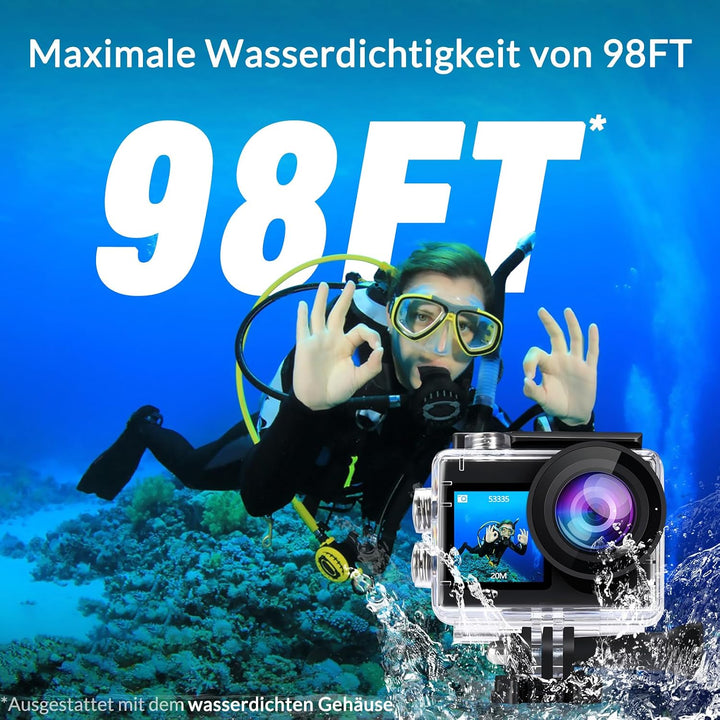 icefox Action Cam 4K Unterwasserkamera Wasserdicht 40M Ultra HD 20MP Kamera 170 Degree Ultra-Weitwin