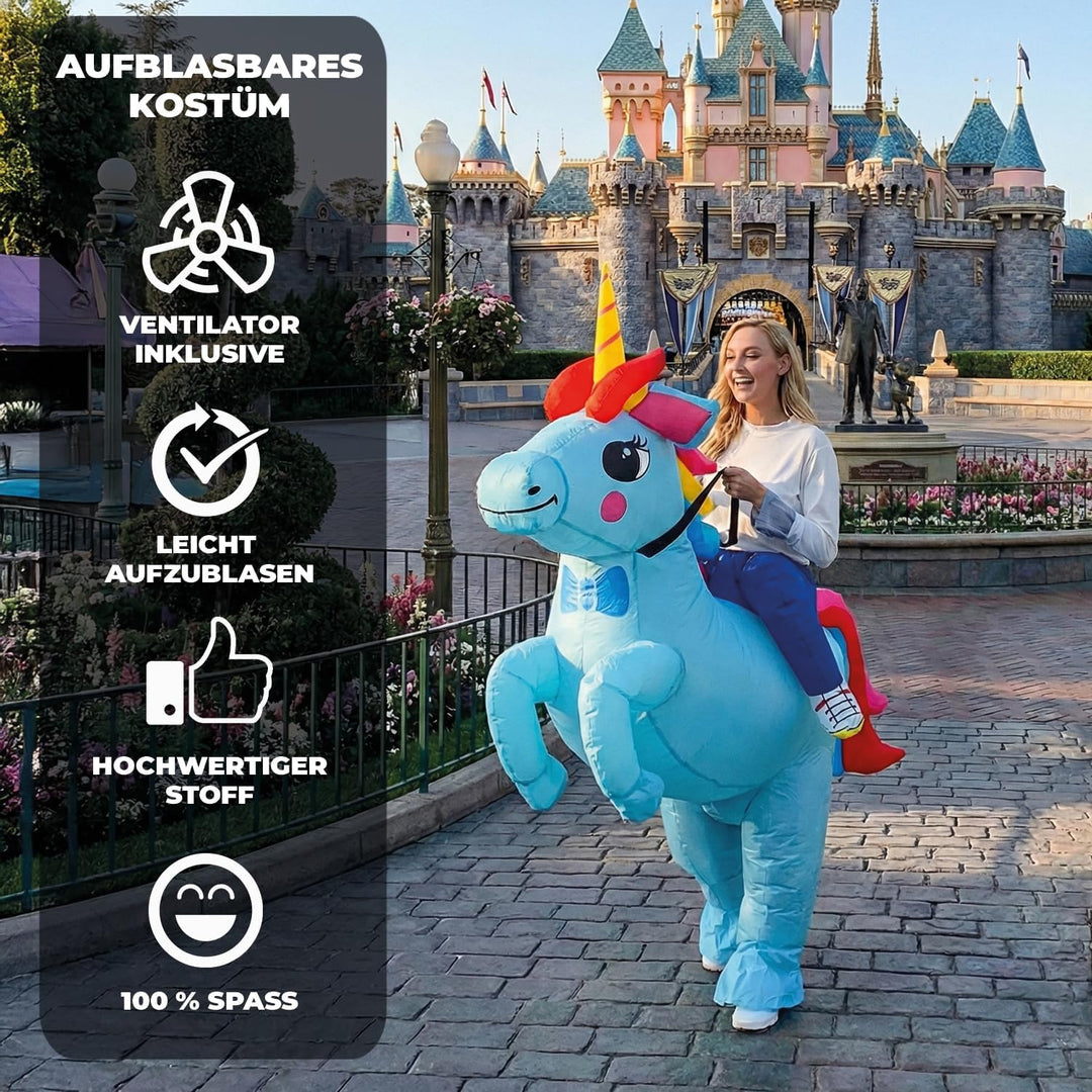 Aufblasbare Verkleidung Blaues Einhorn | Ungewöhnliches Kostüm in Erwachsenengrösse | Premium Qualit