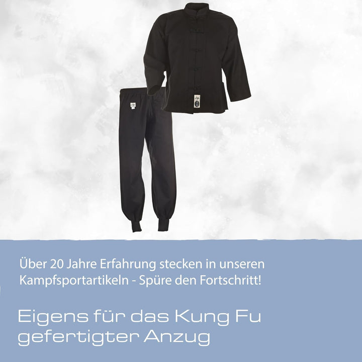 Ju-Sports Kung Fu Anzug schwarz - Solider Kampfsport Anzug im klassischen Schnitt mit Kordelknöpfen