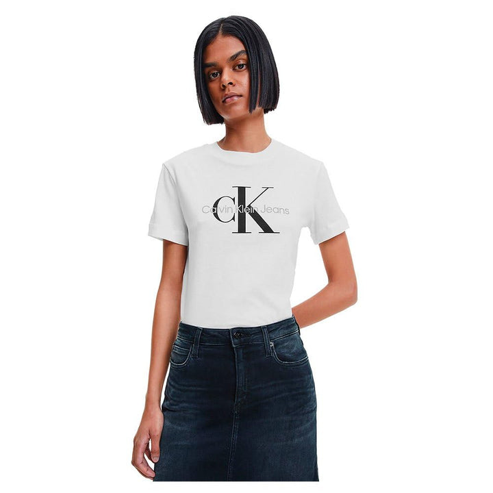 Calvin Klein Damen T-Shirt Kurzarm Core Monologo Rundhalsausschnitt XXL Weiss (Bright White), XXL We