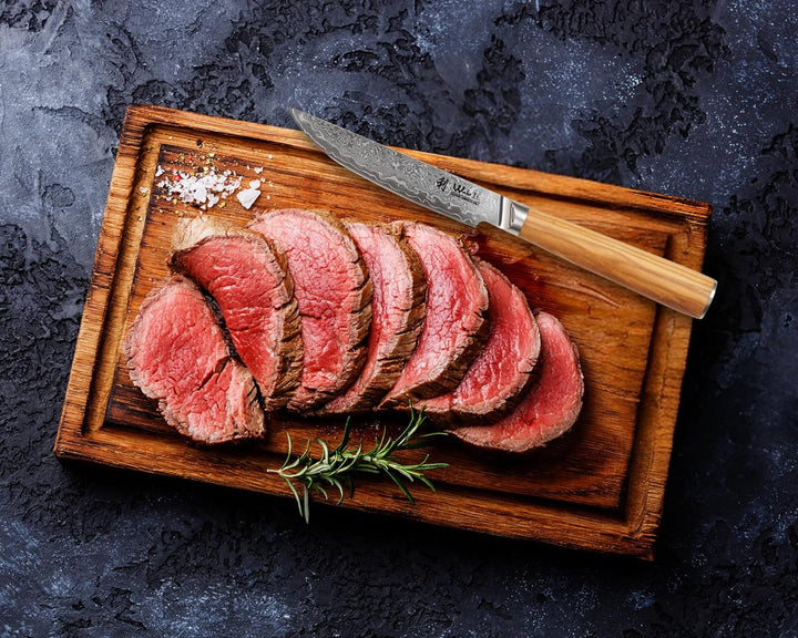 Wakoli Oribu 4er Damast Steakmesser-Set mit 12,50 cm Klingen gefertigt aus 67 Lagen Damaststahl mit