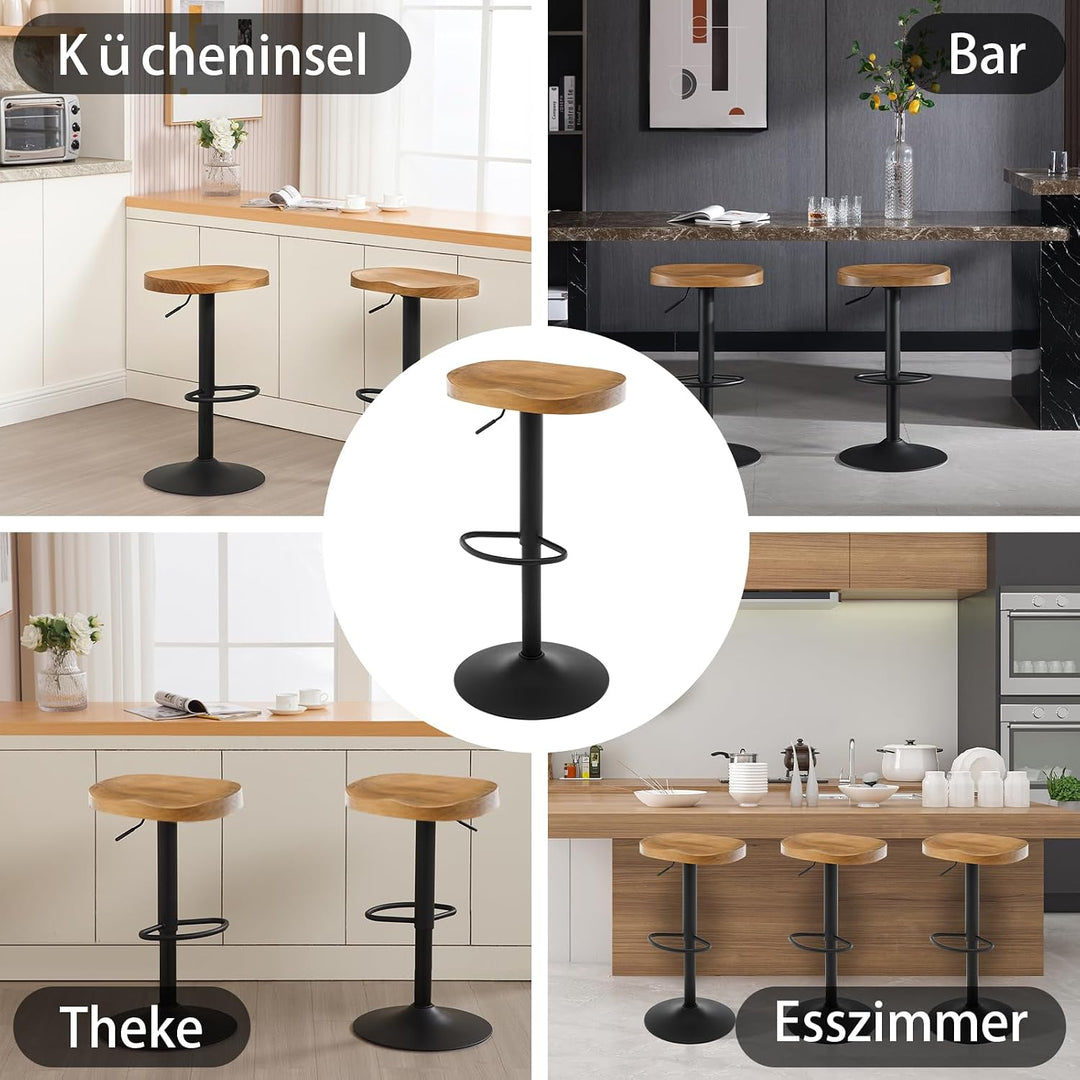 WOLTU Barhocker 2er Set, Hocker höhenverstellbar, Holz, Dunkle Holzoptik | Barstuhl mit Sattelsitz F