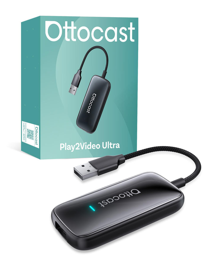 OTTOCAST Play2Video Ultra AI Box 2026 Upgrade, Wireless CarPlay & Android Auto Adapter, stabilem Str