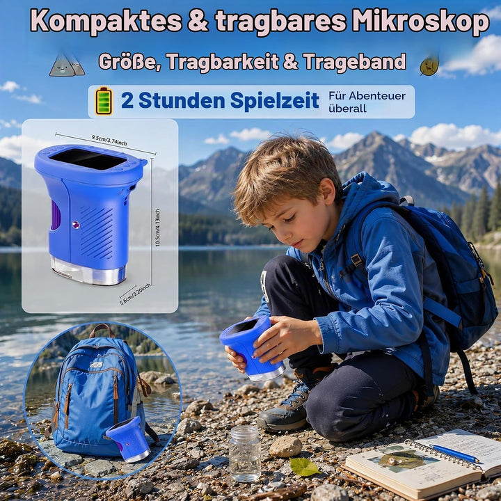 Mikroskop für Kinder, 1000X 4K Digitales Mini-Mikroskop mit 2,4″ IPS-Display, 8 LED Licht, USB-aufla
