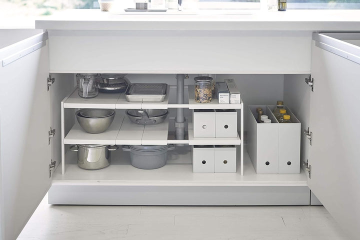 Yamazaki 4948 TOWER Ausziehbarer Organizer mit 2 Ebenen, weiss, Stahl, Minimalistisches Design