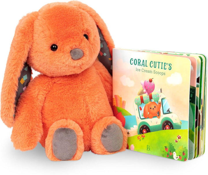 B. toys Kuscheltier Hase mit Bilderbuch – Superweich mit langen Ohren – Plüschtier orange, Baby und