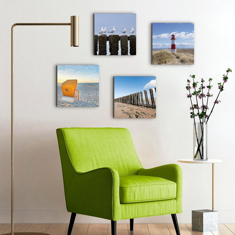 ARTLAND Leinwandbilder auf Holz Wandbild Bild Set 4 teilig je 30x30 cm Quadratisch Landschaft Strand