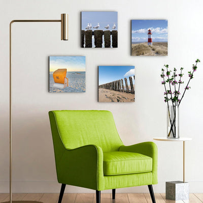 ARTLAND Leinwandbilder auf Holz Wandbild Bild Set 4 teilig je 40x40 cm Quadratisch Landschaft Strand