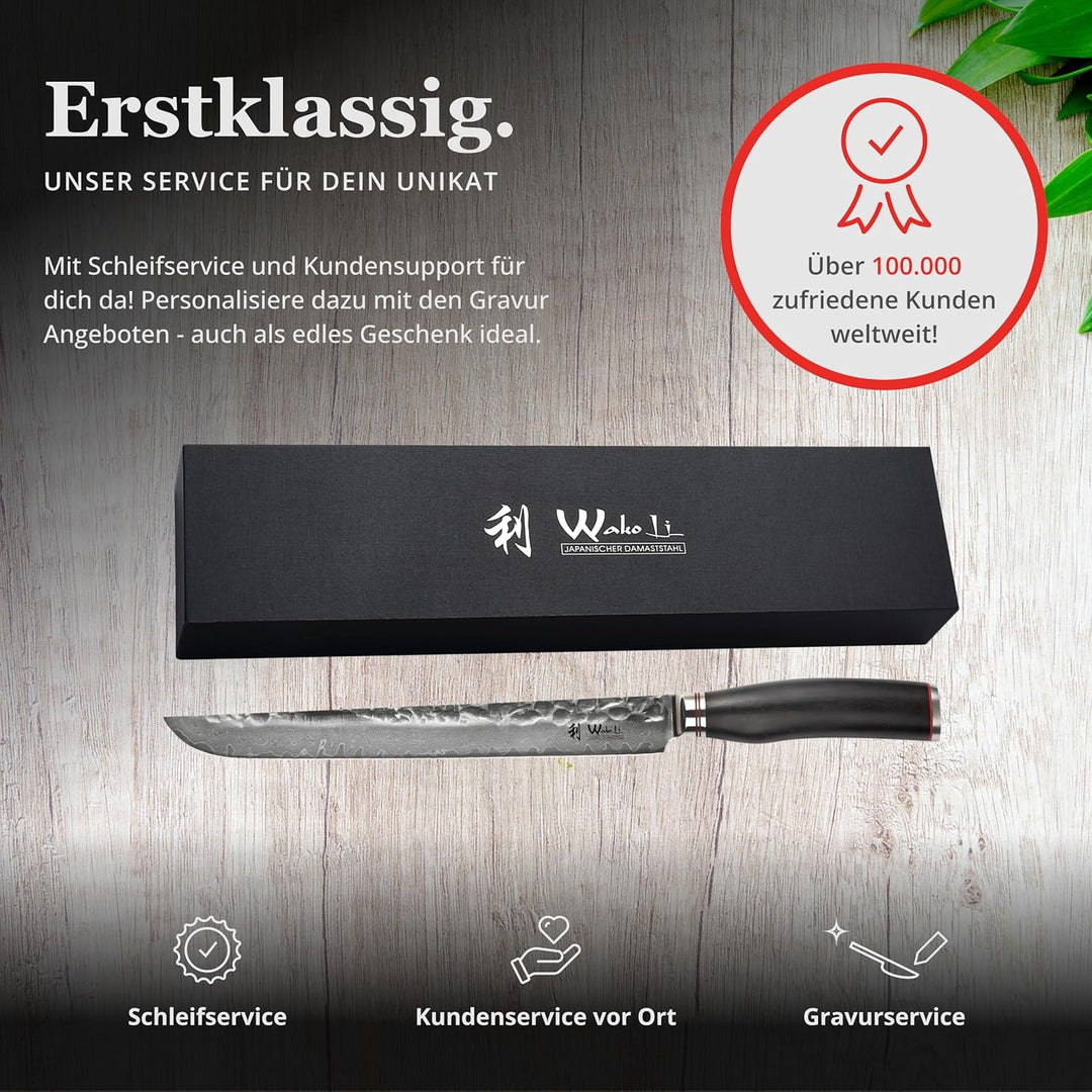 Wakoli EBO Premium Fleischmesser Tanto mit 27,5 cm Klinge und Hammerschlag gefertigt aus 67 Lagen ec
