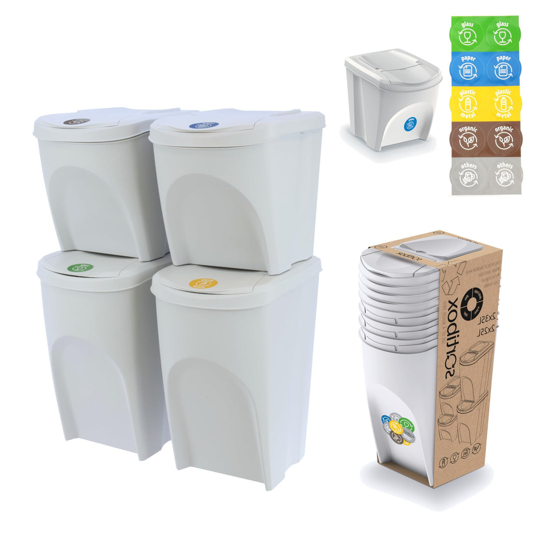 botle Mülleimer- 4er Set 120 L Mülltrennungssystem - Set aus 2x35 L + 2x25 L Abfalleimern in Weiss A