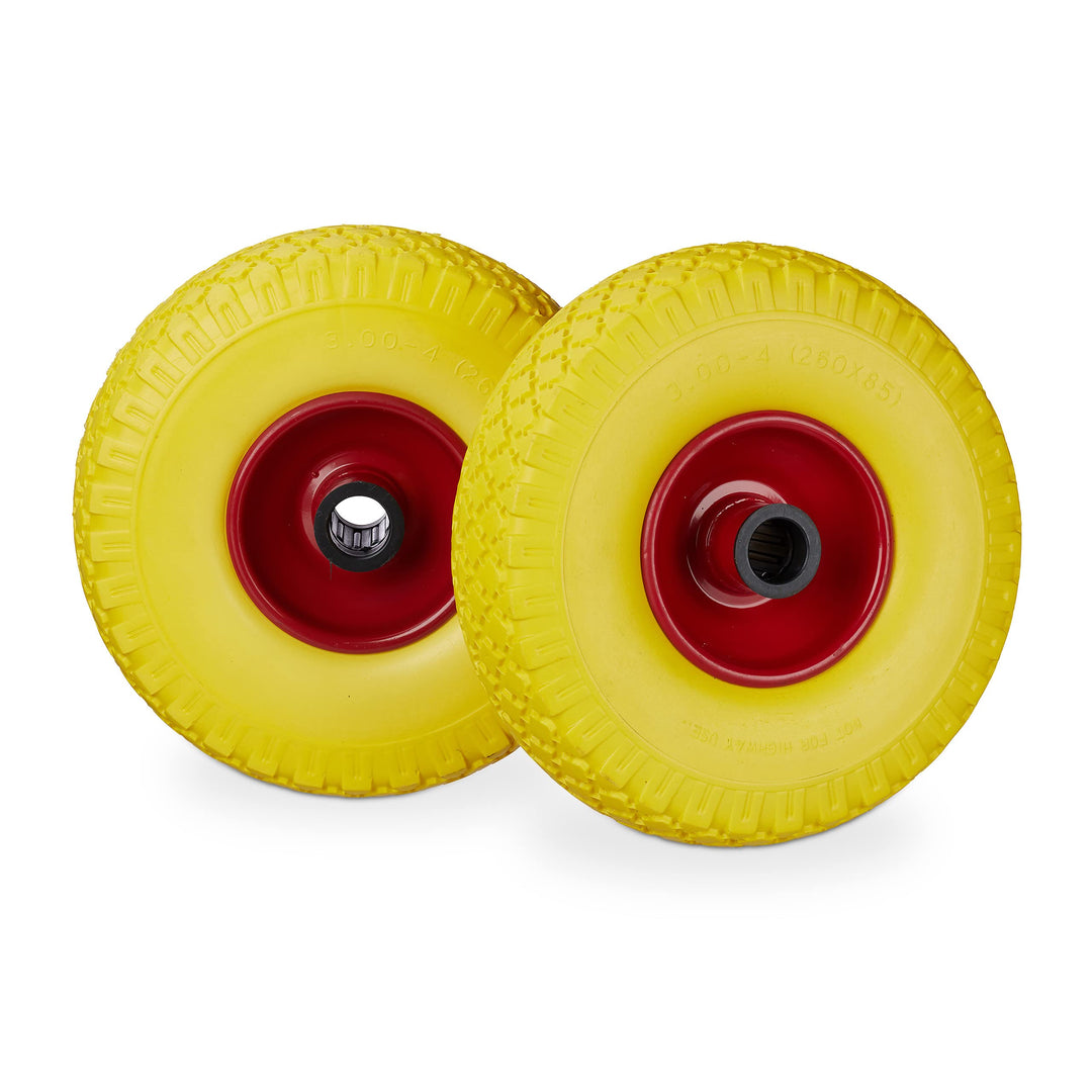 4 x Sackkarrenrad im Set, pannensicher, 3.00-4 PU Vollgummireifen, Stahlfelge, 25mm Achse, 100kg, 26