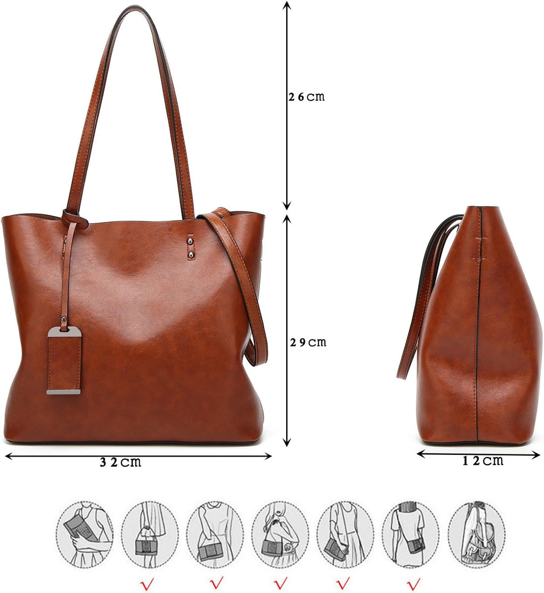 Coolives Tote Einkaufstasche aus PU-Leder für Damen, vertikale Handtaschen, Schultertasche, mit Schu