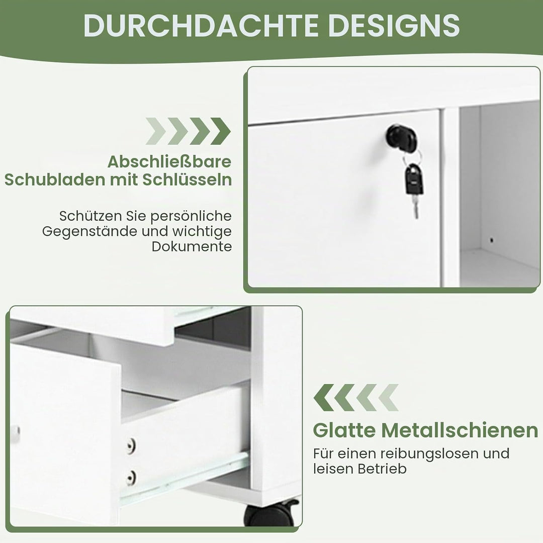 Aktenschrank Abschliessbar mit 3 Schubladen, 2 Offenen Fächern und Einer Tür, Abschliessbar Büroschr