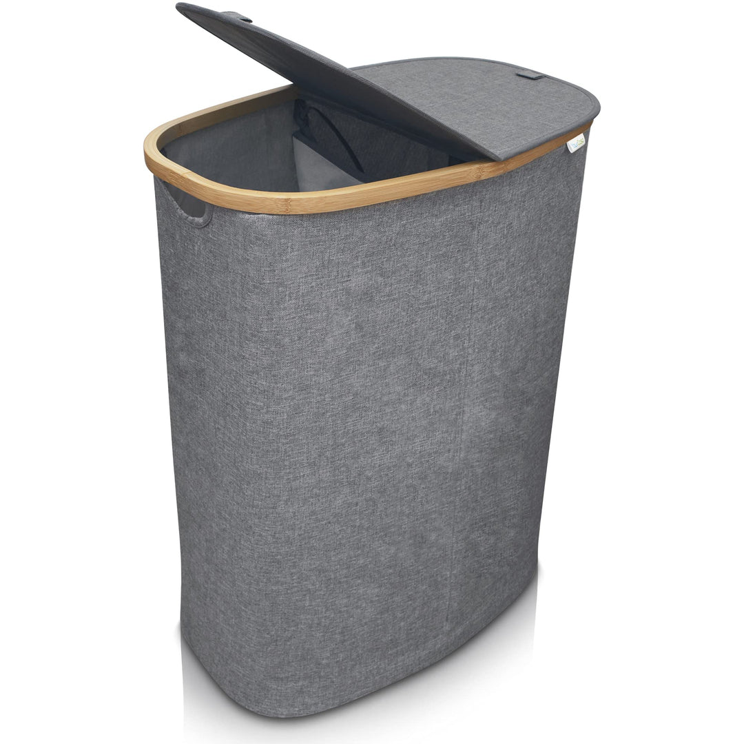 YourCasa® Wäschekorb mit Deckel [120L gross] Wäschesammler mit 2 Fächern - Nachhaltiger Bambus Korb
