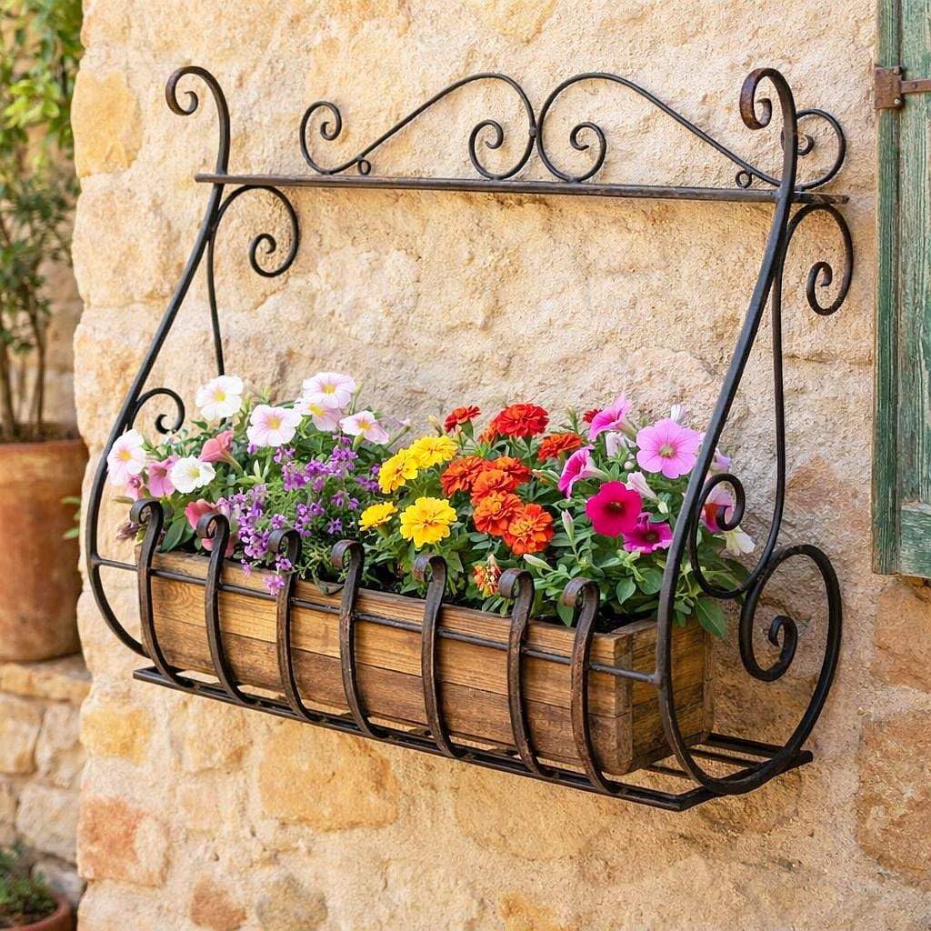 DanDiBo Wandblumenhalter Metall Schwarz 50 cm Wandregal Sebino Blumenständer Blumenregal Wandtopfhal