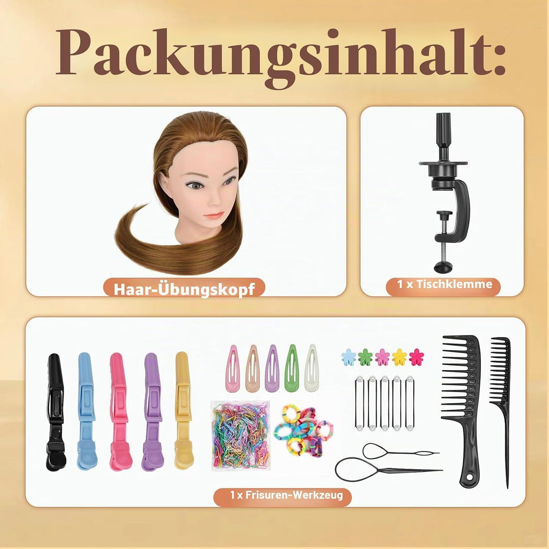 Yofuly 28-29Zoll / 71–74cm Frisierkopf mit Ohrlöchern, 100% Synthetikfaser-Haar Styling Kopf, Frisie