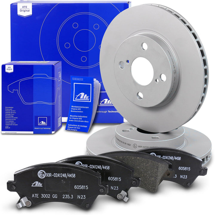 ATE Bremsenset Vorderachse inkl. Bremsscheiben vorne Ø 255 mm belüftet und Bremsbeläge vorne Kompati