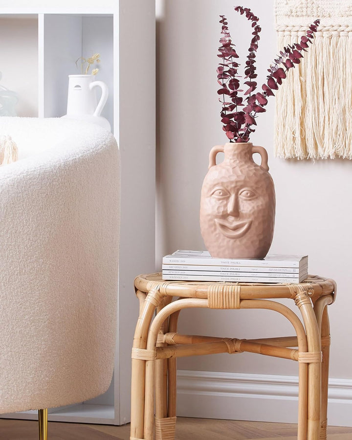 Dekorative Keramik Vase mit Gesichtsmotiv 26 cm Beige Veria