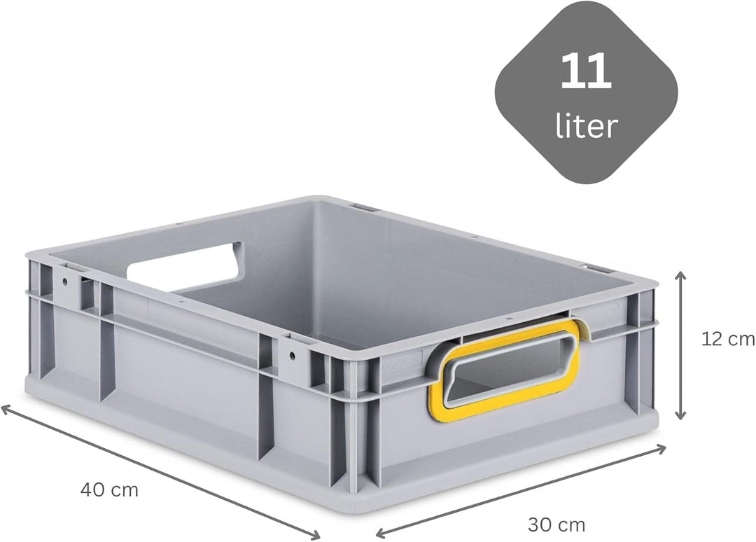 SparSet 5x Eurobox NextGen Color | HxBxT 12x30x40cm | 11 Liter | Griffe gelb offen | Glatter Boden |