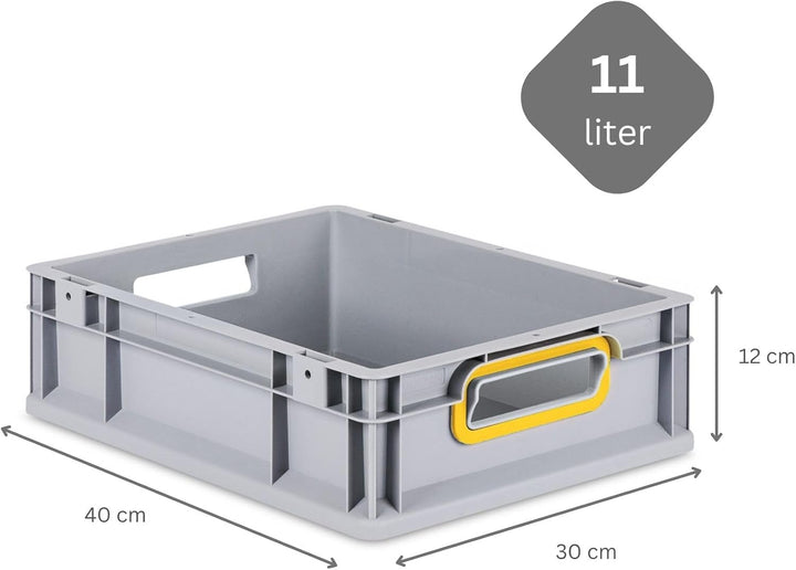 SparSet 5x Eurobox NextGen Color | HxBxT 12x30x40cm | 11 Liter | Griffe gelb offen | Glatter Boden |