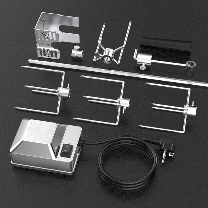 Onlyfire BRK-6032 Universal Verchromter Grillspiess Set, 100 cm Rotisserie Drehspiess, 4X Fleischnad