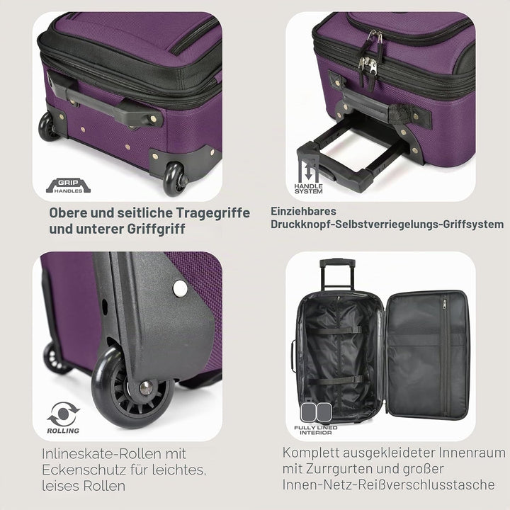 U.S. Traveler Rio Handgepäck-Set aus robustem Stoff, erweiterbar, violett, 2 Wheel, Rio Reisegepäck-