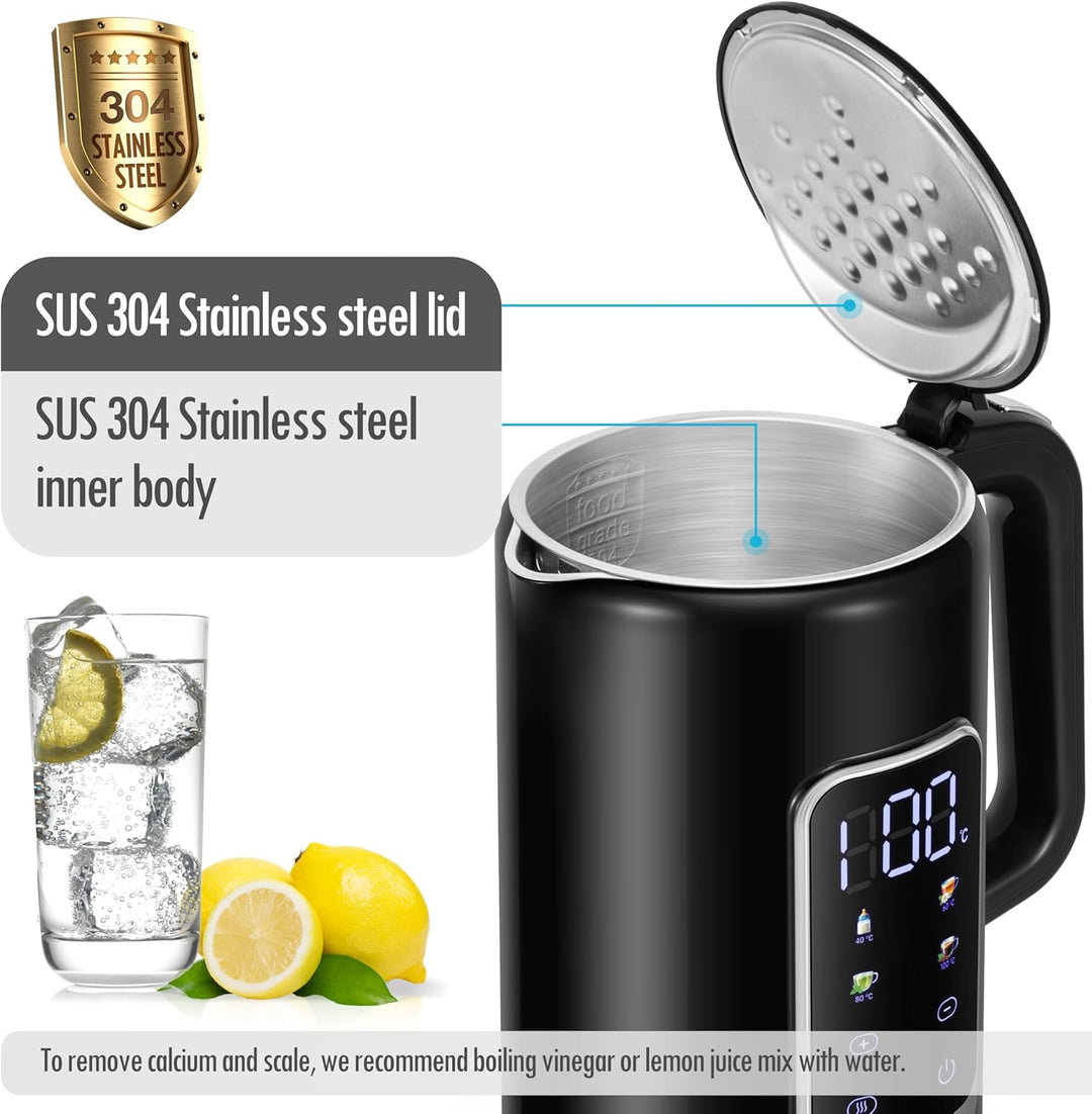 ForMe Edelstahl Wasserkocher 1,7 L mit Temperatureinstellung Temperaturwahl 40-100°C I LED Digitale