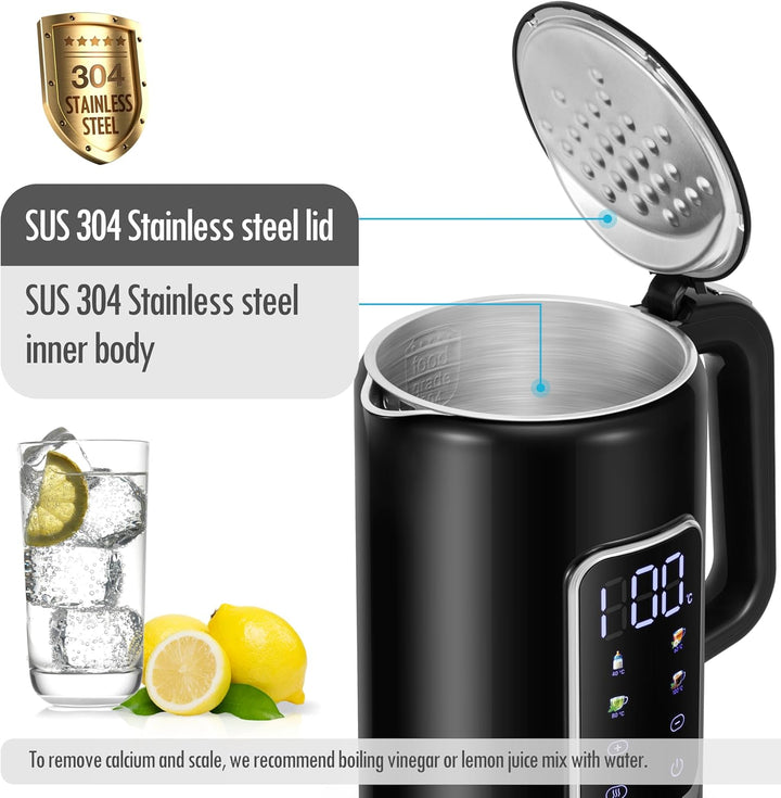 ForMe Edelstahl Wasserkocher 1,7 L mit Temperatureinstellung Temperaturwahl 40-100°C I LED Digitale