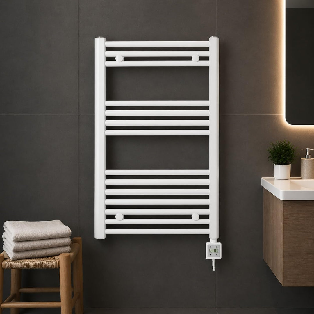 anapont elektrischer Badheizkörper 775h x 500b - Zeitschaltuhr - Timer-Funktion - gerade - weiss - H