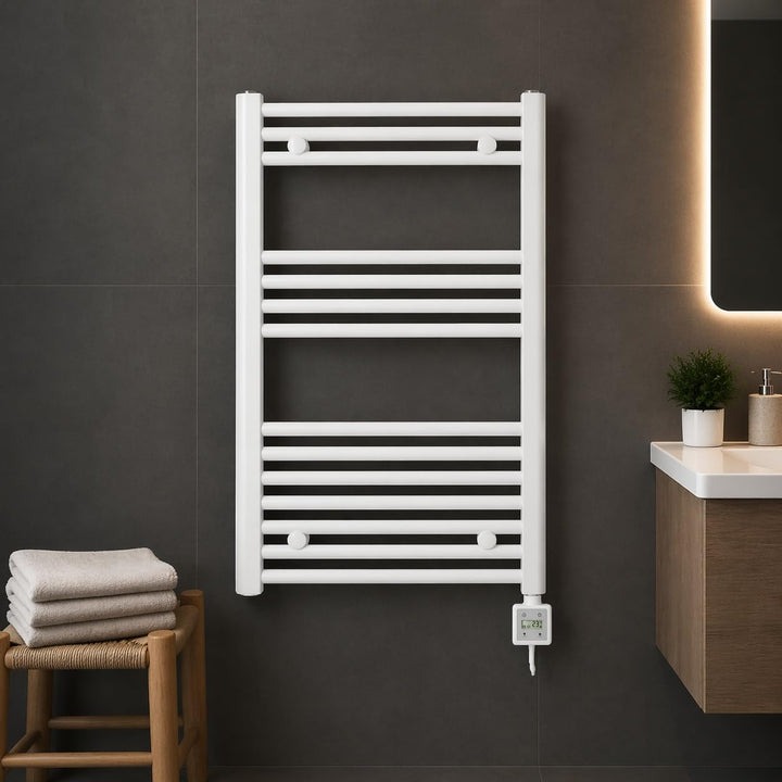 anapont elektrischer Badheizkörper 775h x 500b - Zeitschaltuhr - Timer-Funktion - gerade - weiss - H
