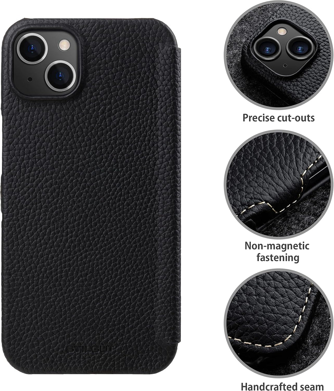 STILGUT Book Case kompatibel mit iPhone 14 Plus (6.7") Hülle aus Leder mit Clip-Verschluss, Klapphül