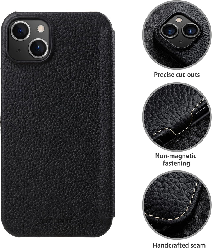 STILGUT Book Case kompatibel mit iPhone 14 Plus (6.7") Hülle aus Leder mit Clip-Verschluss, Klapphül