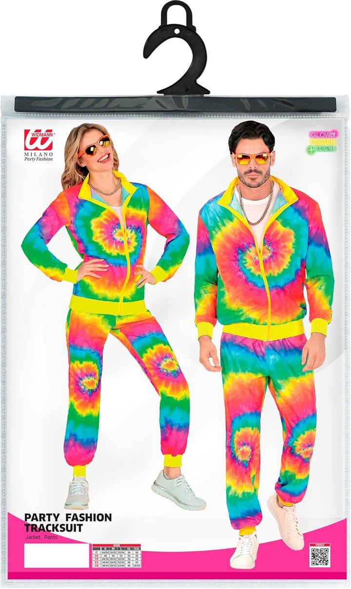 W WIDMANN MILANO Party Fashion - Kostüm Trainingsanzug, Regenbogen Muster, 80er Jahre Outfit, Joggin