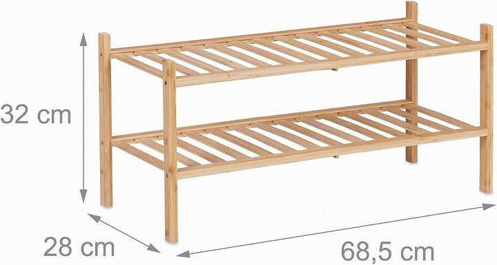 Relaxdays Schuhregal, Bambus, 6 Paar Schuhe, HxBxT: 32 x 68,5 x 28 cm, mit 2 Ablagen, schmal, Schuhs