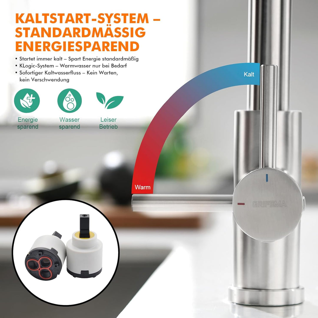 GRIFEMA Küchenarmatur Mischbatterie 360° Drehung- Wasserhahn Küche Edelstahl, Spültischarmatur mit H