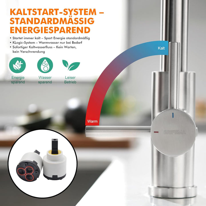 GRIFEMA Küchenarmatur Mischbatterie 360° Drehung- Wasserhahn Küche Edelstahl, Spültischarmatur mit H