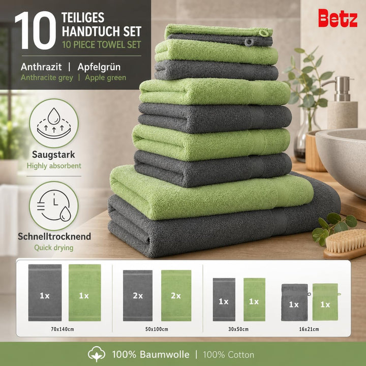 Betz Premium Frottier Handtuch-Set 10-teilig - 2X Duschtücher - 4X Handtücher - 2X Gästetücher - 2X