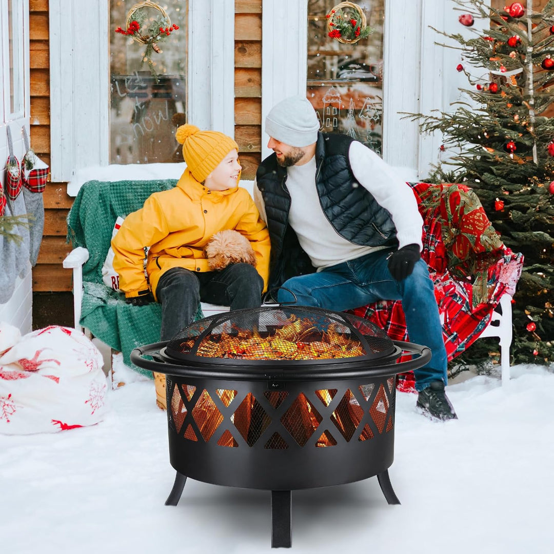 Feuerschale, Feuerschalen für den Garten, Ø 81cm Feuerschale mit funkenschutz und Schürhaken, Feuerk