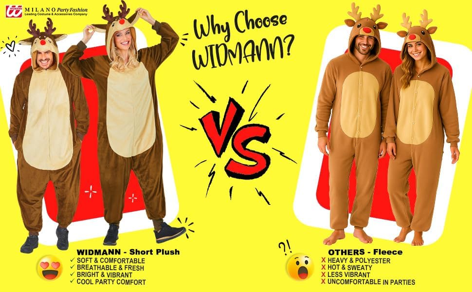 W WIDMANN MILANO Party Fashion - Tier Overall für Erwachsene, weicher Plüsch Jumpsuit mit Kapuze, Ti