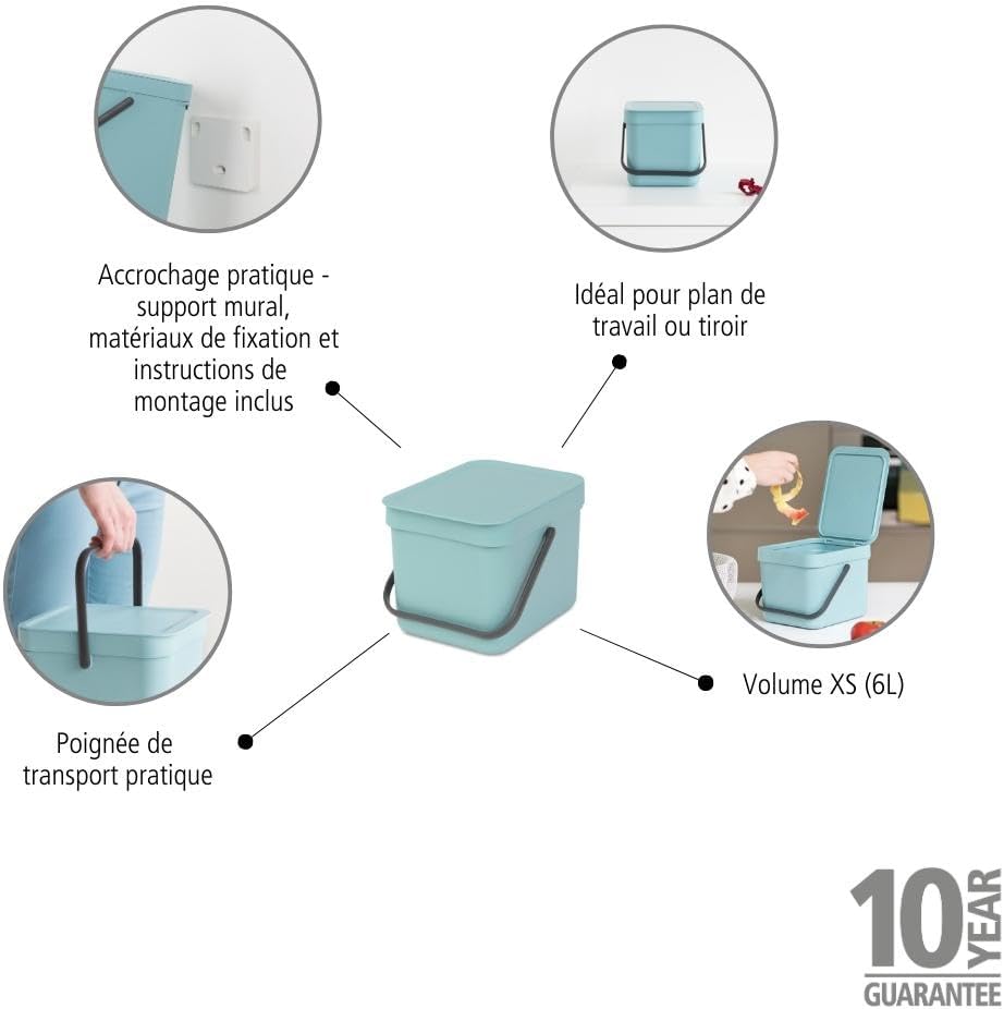Brabantia 109645 Sort & Go Einbaubehälter, Plastik,Minzgrün,6L Minzgrün 6 Liter, Minzgrün 6 Liter