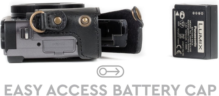 MegaGear MG1258 Panasonic Lumix DC-TZ95, DC-TZ90 Ever Ready Leder Kamera-Case mit Trageriemen - Schw