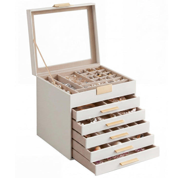 SONGMICS GISELLA Kollektion - Schmuckkästchen mit Glasdeckel, Schmuckkasten mit 6 Ebenen, Schmuckbox