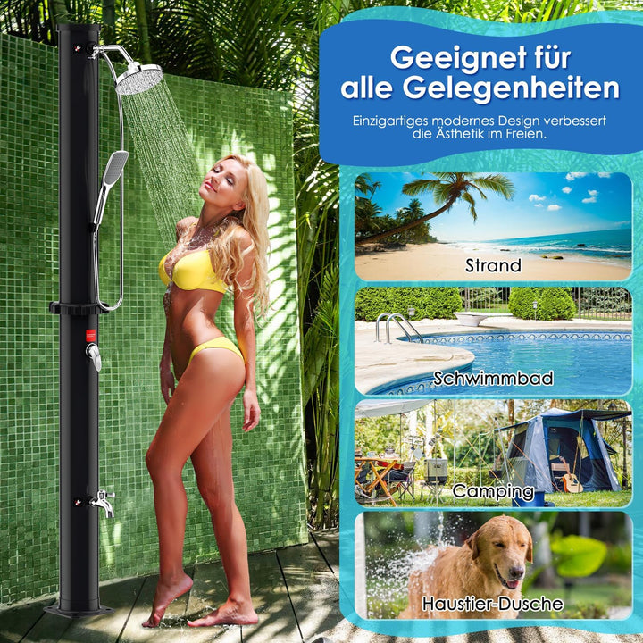Eulenke Solardusche 20L Solar Gartendusche mit 360°Regenduschkopf, Wasserhahn und handbrause, Warmes